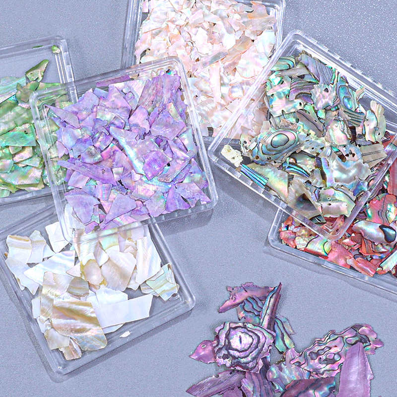 Decoraciones para uñas, piezas de concha de abulón iridiscente, decoraciones en caja, venta al por mayor, fragmentos de concha ultrafinos irregulares, decoración para uñas DIY