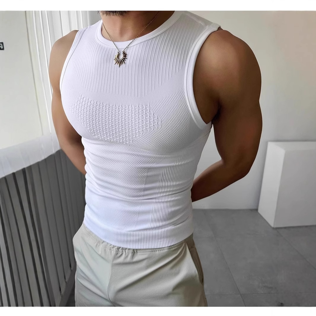 Summer Men's Sleeveless Waistcoat Fitness Sports Vest Seamless High Elastic Breathable Sweat-wicking Quick-drying Outdoor Tight Top