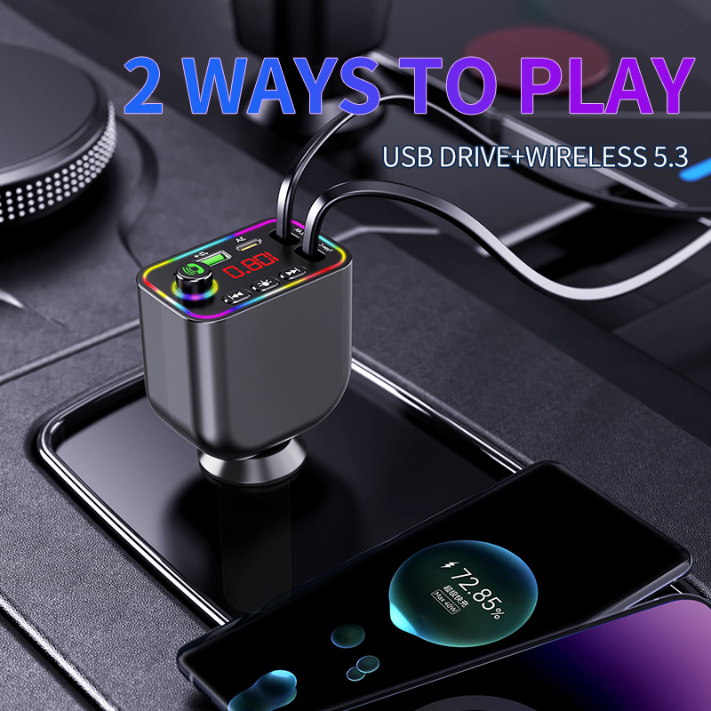 Y4 Factory Wholesale Car Mp3 Bluetooth Fm Transmitter Private Model Fast Charging Car Charger Cross-Border New Product