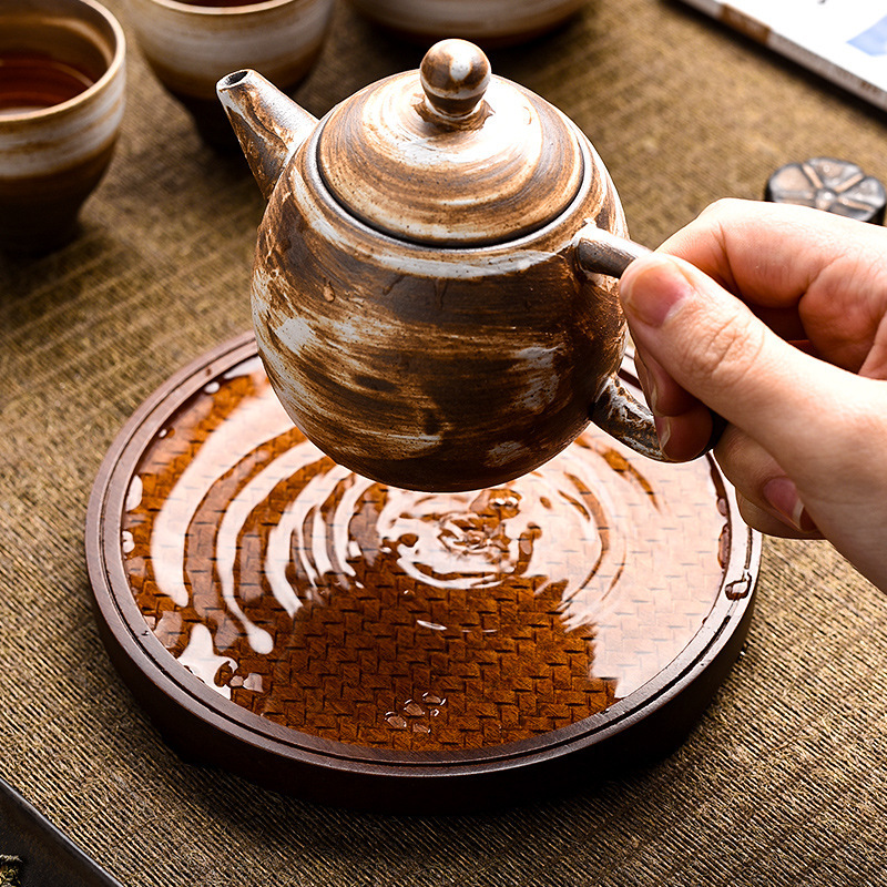 Ronda de bambú patrón olla rodamiento vintage juego de té cuadrado ceremonia del té accesorios pesado bambú estera hogar bandeja de té simple mesa de té seco