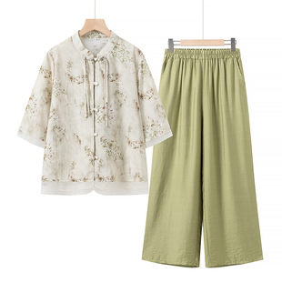 Mother's Day Summer Dress suit New Chinese Style National Style Western Style Short Sleeve Middle-aged and Elderly Women's Dress Grandma Summer Dress