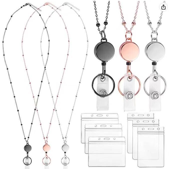 Cross-Border Hot-Selling Products Directly from the Manufacturer, In-Stock Id Card Holder with Retractable Clip, Metal Ball Chain with Pvc Id Card Holder
