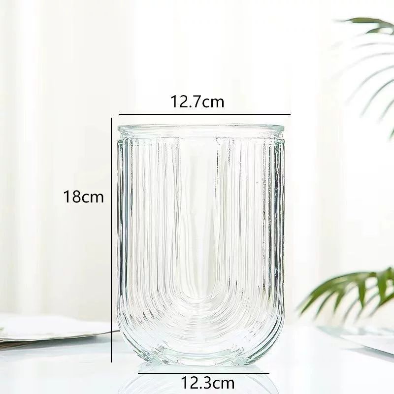 Botella de vidrio hidropónico estilo francés personalizado de alto nivel floral al por mayor en forma de U simple jarrón de vidrio ornamentos decorativos creativos