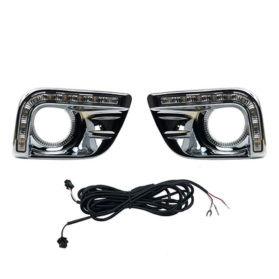 Suitable for Toyota Prado 10-14 models, daytime running lights in white, yellow, and blue, original car fog light frame, cross-border exclusive product (Gündüz işıqları) - electroplated-model-in-three-colors-white-light-yellow-light-ice-blue-left-and-right-lights-installation-wiring-set