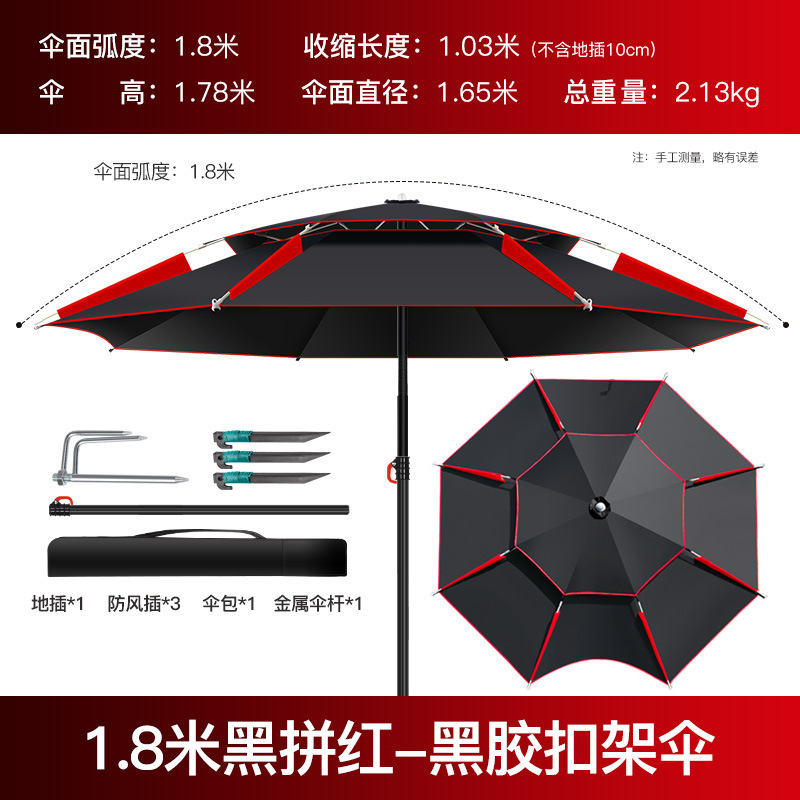 해외직구 파라솔/ 1.8m 금속 막대 이중층 비닐 (검정과 빨강) 우산