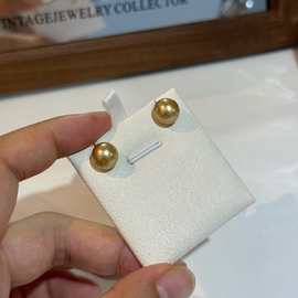 进口南洋金珠耳钉天然海水珍珠9-10近正圆强光基本无暇18k素钉