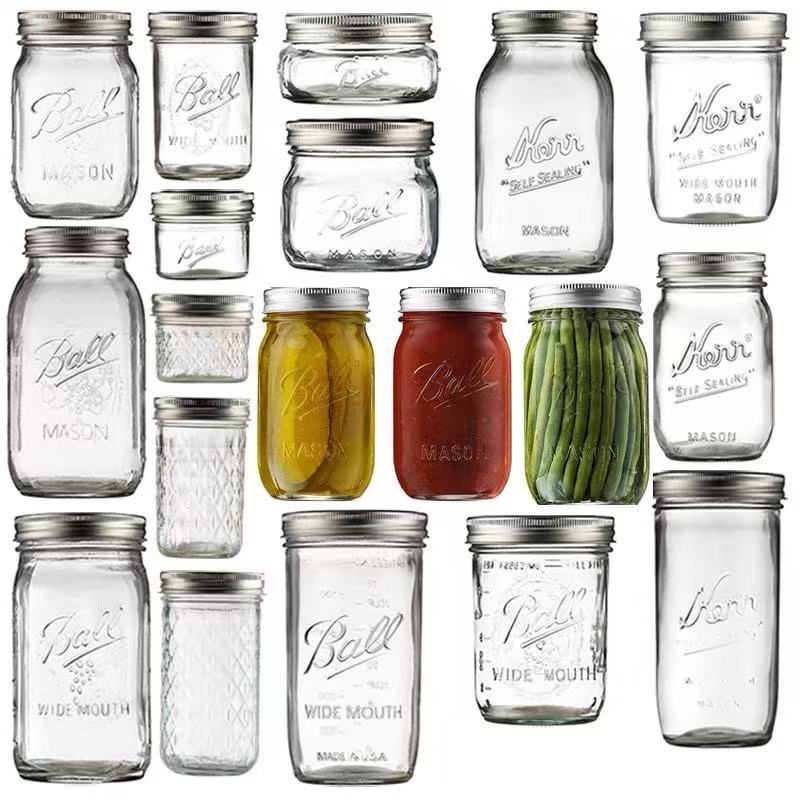 16oz梅森罐 玻璃密封罐分体盖斗草瓶蔬菜沙拉罐 梅森玻璃瓶燕麦杯