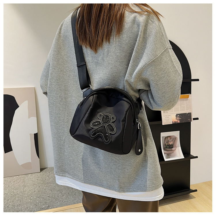 commuter leisure bear sequined Oxford cloth bag crossbody bag chest bag shell bag_voghion.com