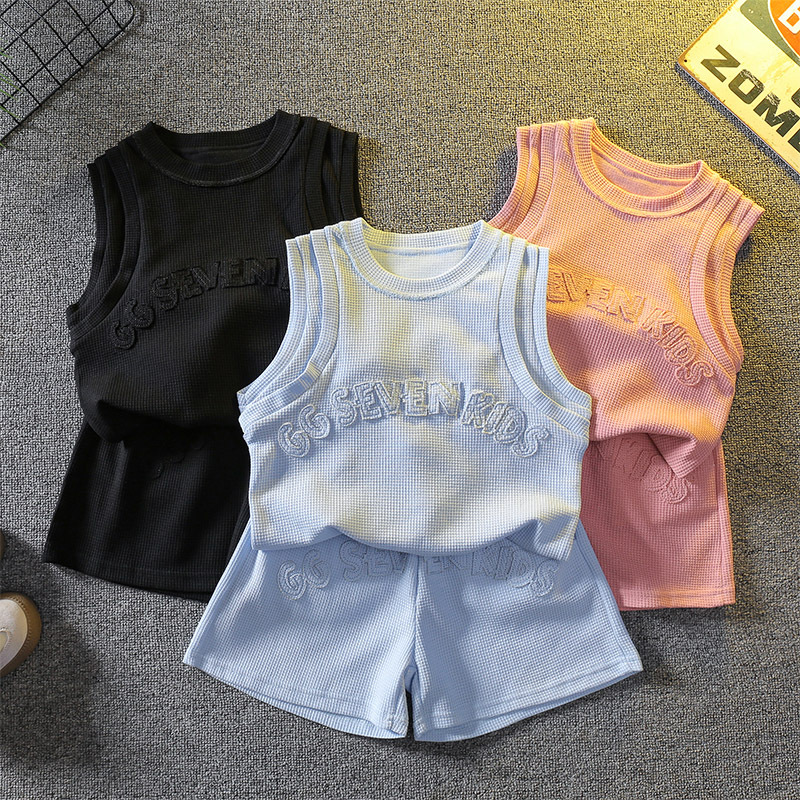 7408 Traje de chaleco para niños Ropa de verano para niños Pantalones cortos sin mangas de moda y guapos 2024 Nuevos deportes callejeros de moda para bebés