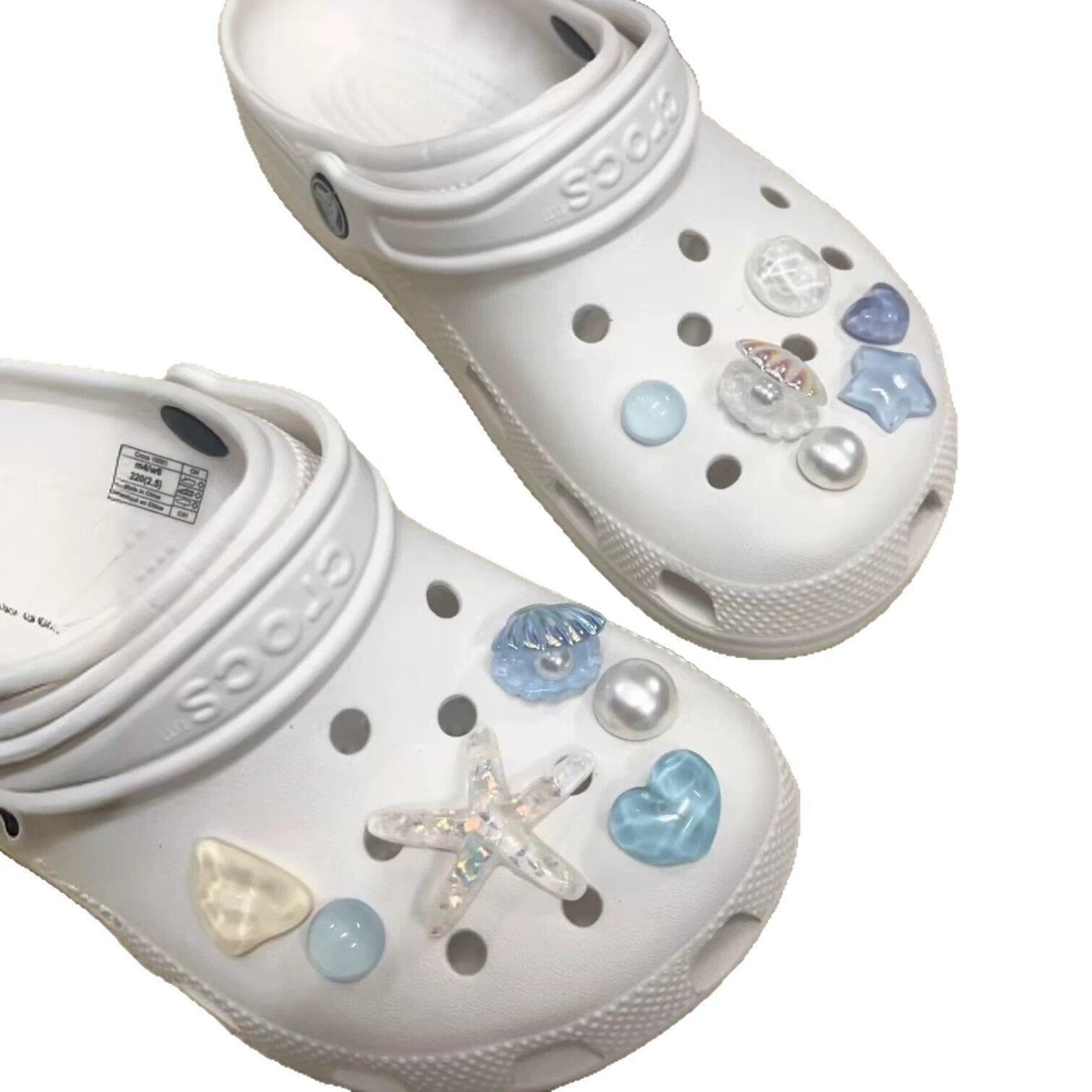 Shoe Charms Blue Secret A10 — Starfish Shell Decorative Buckles for Hole Shoes, Resin Pearls