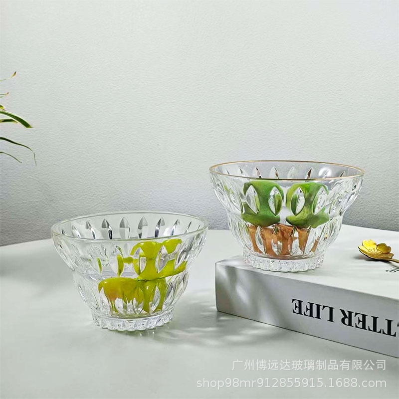 ins风创意甜品碗刻花纹玻璃早餐燕麦饮品雪糕冰淇淋碗糖水燕窝碗