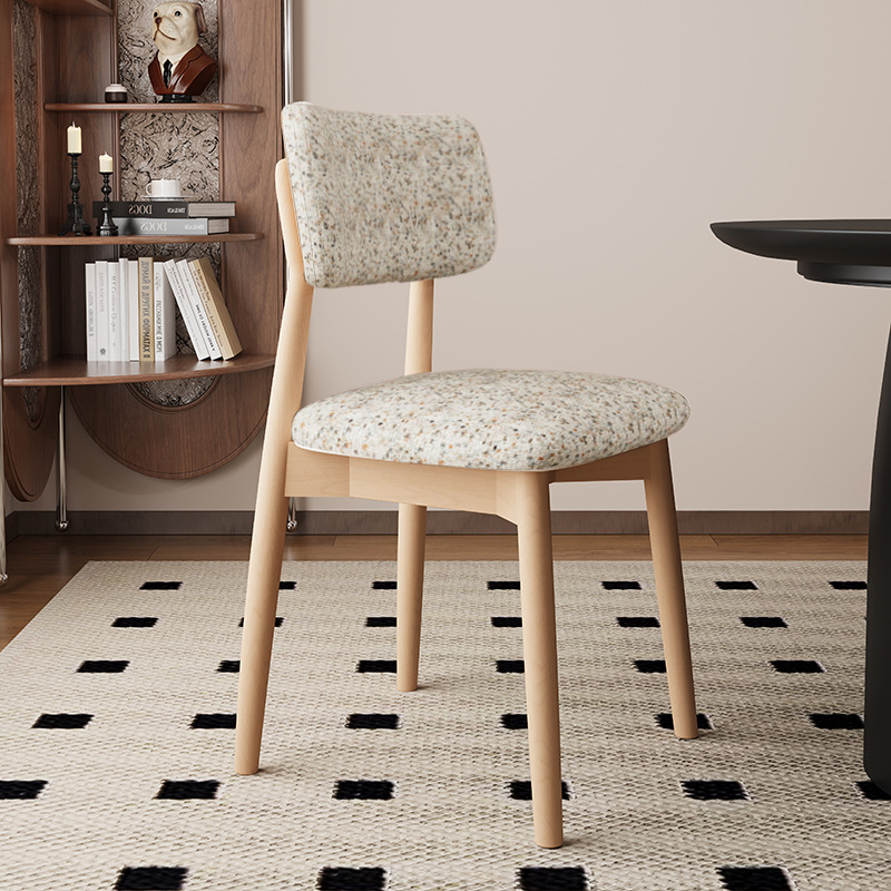Silla de comedor de madera maciza, cuero de microfibra, restaurante doméstico, silla trasera de tela de algodón y lino, mesa y silla de comedor de hotel, taburete, silla duradera