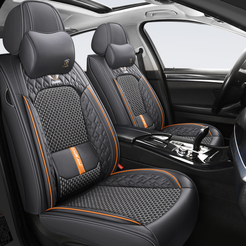 夏季冰絲汽車坐墊四季通用五座專用座套全包圍皮編制布網紅座墊套