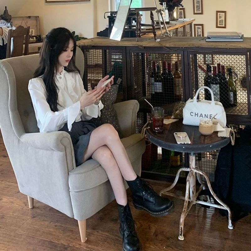 小香风洋气别致上衣长袖法式白衬衫女设计感小众内搭打底衬衣秋冬|undefined