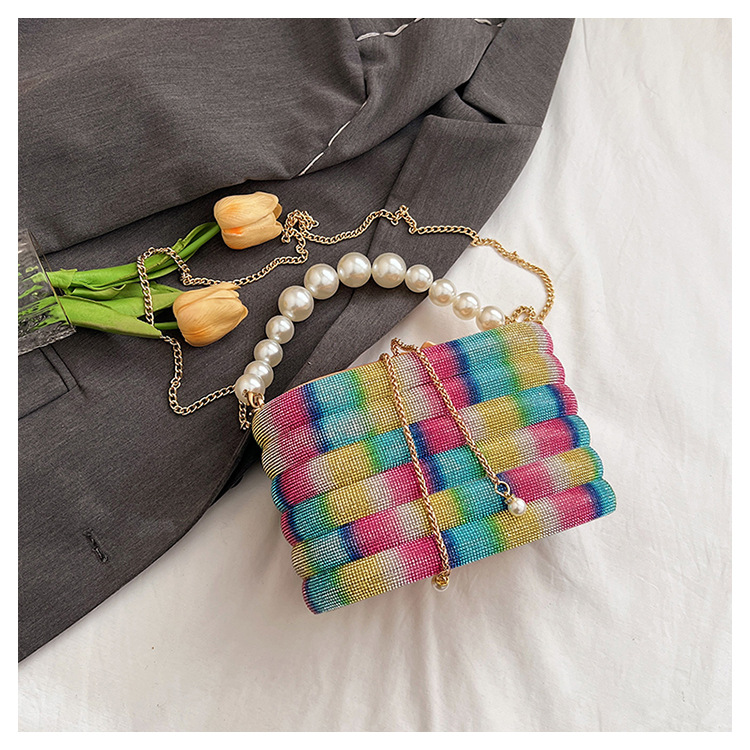 Bolso de lujo con cadena de diamantes y ondas, diseño francés, con diseño de cubo estúpido, brillante, con perlas de hadas y agua_voghion.com