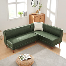 北欧客厅墨绿色卡座转角组合日式现代简约无扶手办公室左右皮沙发