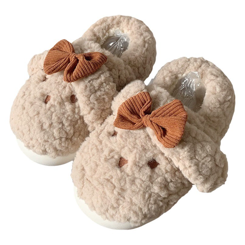 Зимние домашние теплые плюшевые детские хлопковые тапочки на флисовой подкладке, Детская сумка с милым кроликом-бантом и хлопковой обувью для девочек