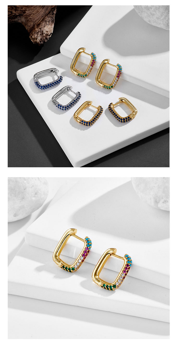 single fashion inlaid zircon geometric square copper earrings female