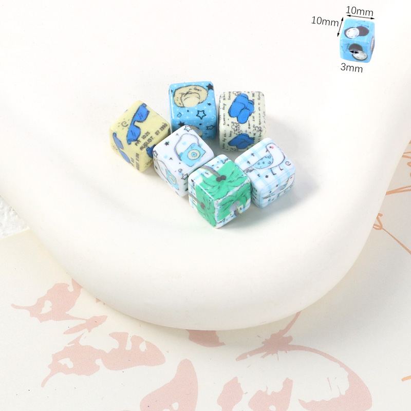 10/13/14/15/16mm亚克力卡通KT豹纹格纹方块串珠diy手机链包挂珠|undefined