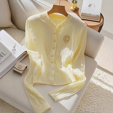 黄色外穿针织开衫女2025新款早秋季氛围感韩系穿搭多巴胺绝美上衣