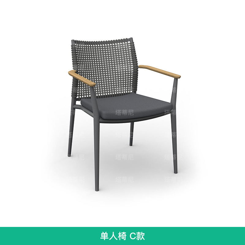 Mesas y sillas de ratán para exteriores, muebles de ocio impermeables y resistentes al sol para patio exterior, conjunto de mesa larga de teca para jardín o balcón de villa