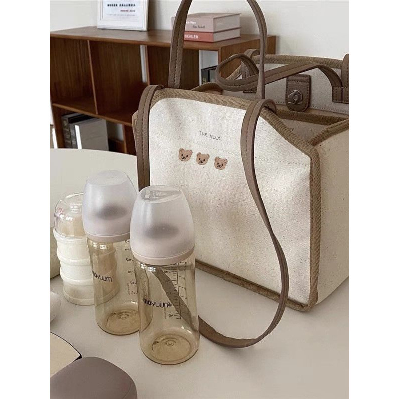 South Korea Ins Mummy Bag Canvas Baby Bag Portable Handbag Lunch Bag Shoulder Crossbody Embroidered Tote Bag