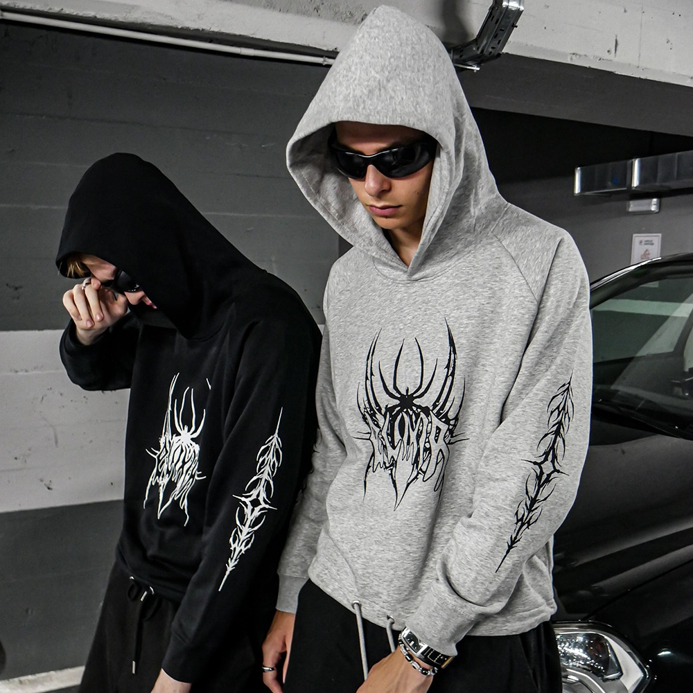 Unisex Y2k Hooded Pullover With Geometric Pattern Print Trendy_voghion.com