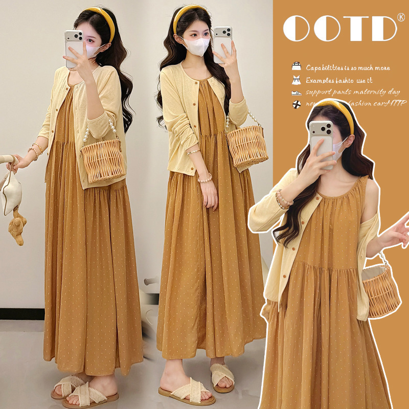 2026 Spring Maternity Wear Simple Casual Two-Piece Set New Long-Sleeved Cardigan + Loose Belly-Covering Maternity Vest Dress 2026 Spring Maternity Wear Simple Casual Two-Piece Set New Long-Sleeved Cardigan + Loose Belly-Covering Maternity Vest Dress
