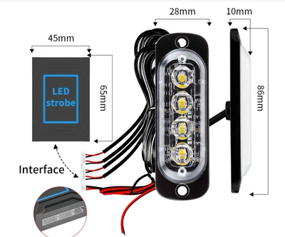 Car net flash light one drag four 4LED 6LED wireless remote control strobe warning light truck side light (Gündüz işıqları) - white-one-drag-four-four-lights