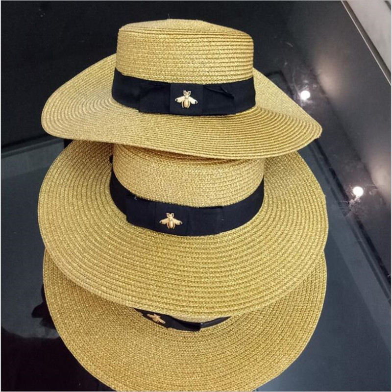 Summer woven retro beach golden sun hat