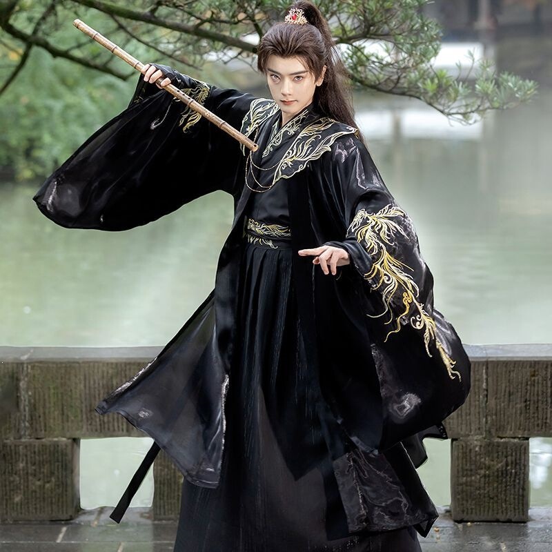 New Style Hanfu for Men [Minhuang] Black Cloud-Shoulder Embroidery Cool and Stylish Martial Arts Outfit for Men