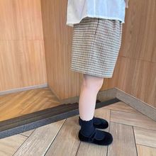 25秋冬新款女大童千鸟格短裤儿童格子百搭羊毛混纺宽松系扣裤子