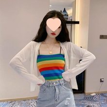 薄款冰丝针织开衫女吊带外搭短款外套小披肩搭裙子防晒长袖上衣夏