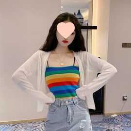 薄款冰丝针织开衫女吊带外搭短款外套小披肩搭裙子防晒长袖上衣夏