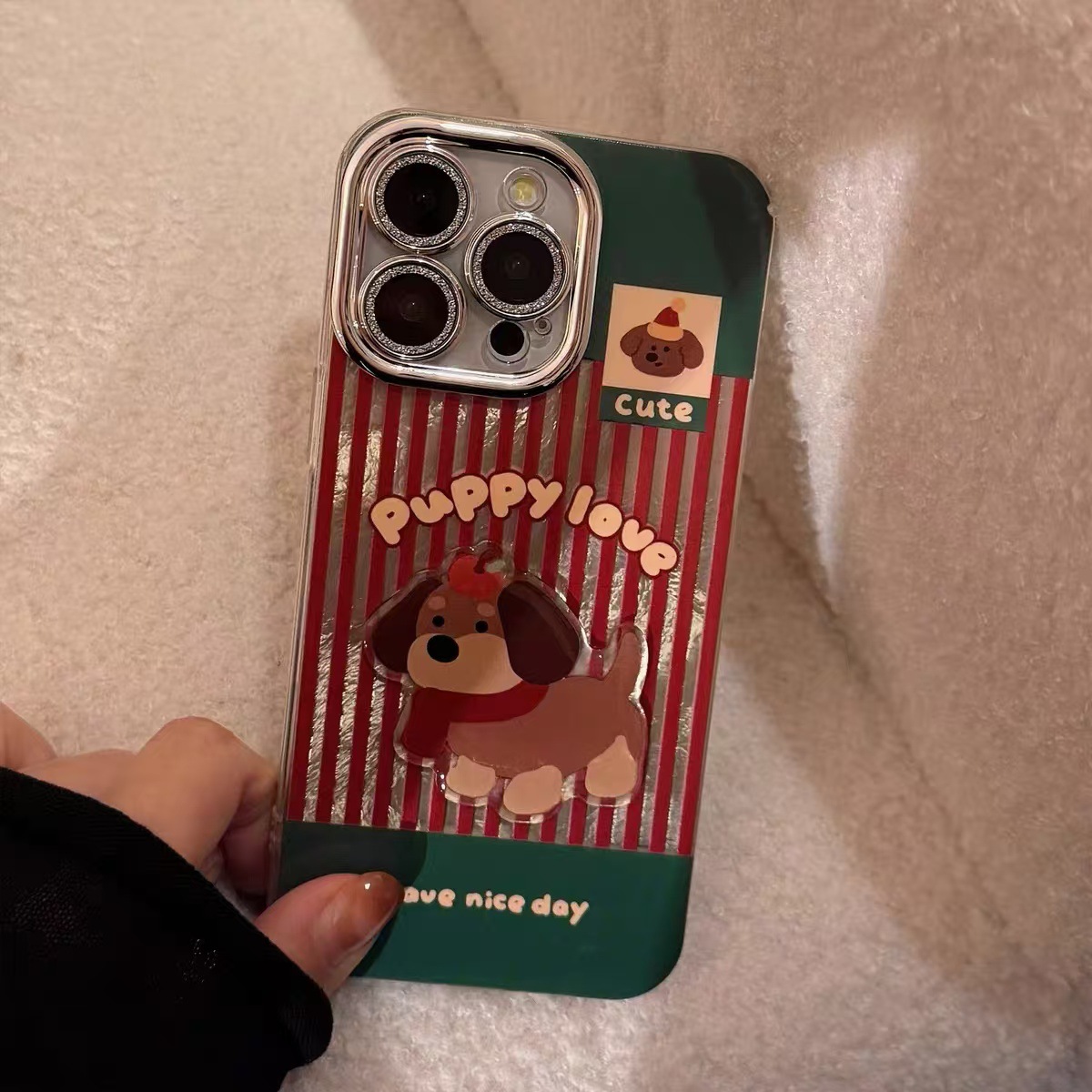 Ins viento rojo rayas parche perro para iPhone14 funda para teléfono móvil 16promax Apple 15 cadena 13 hembra 14P