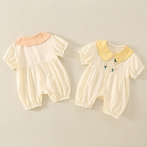 Baby Summer One-Piece Suit New Pure Cotton Diaper Suit Short Sleeve Thin Ladylike Cute Baby Outfit