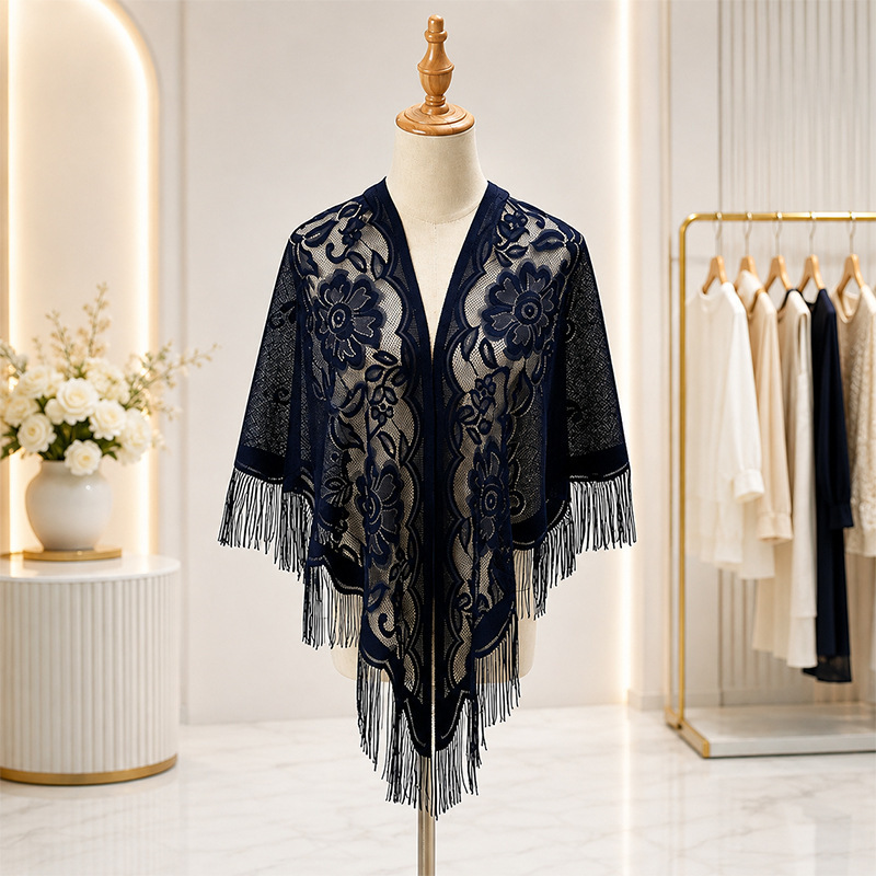 Lace tassel triangle shawl, summer thin versatile sun protection shawl, cape to be worn over a cheongsam cardigan jacket for women Lace tassel triangle shawl, summer thin versatile sun protection shawl, cape to be worn over a cheongsam cardigan jacket for women