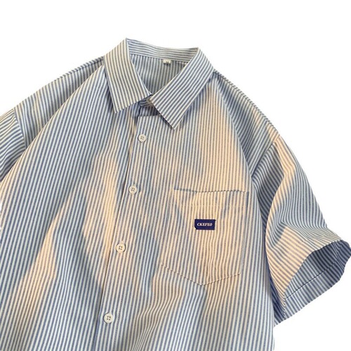 Striped Short-Sleeve Shirt for Men - Summer Trend Brand Oversize Casual Collar Shirt - American Retro Couple's Top