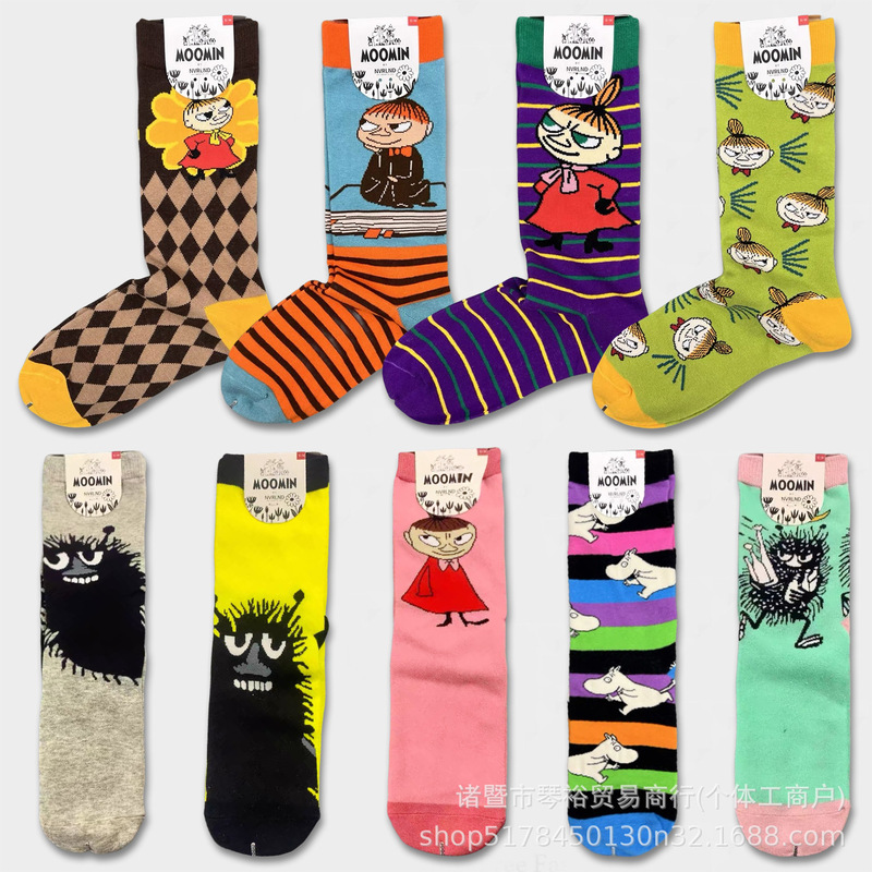 Moomin Moomin Yami Socks Women's Mid-Calf Socks Cartoon Animation Trendy Cute Long Tube Export Wholesale European and American Trend