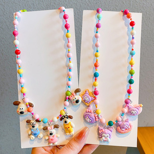Japanese and Korean style cute children cartoon rabbit puppy doll color beaded necklace handmade baby dopamine clavicle chain