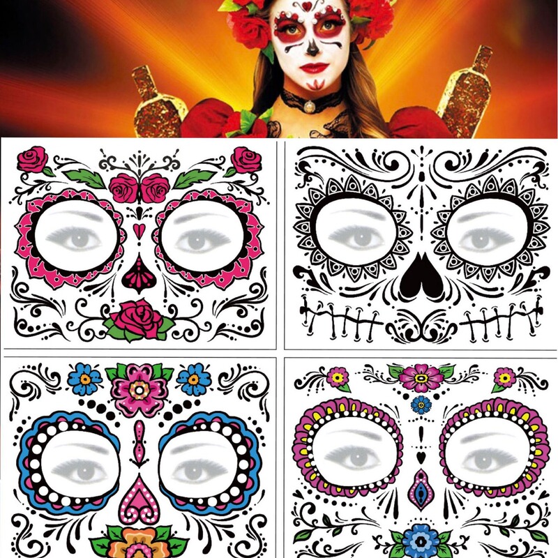 Cross-border Dead Festival Face Tattoo Sticker Personality Masquerade Funny Makeup Sticker Dead Festival Face Sticker