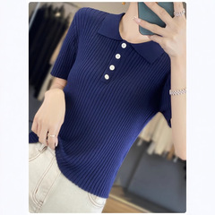 批发夏季上衣女服装t恤polo翻领天丝针织衫薄款显瘦气质百搭短袖