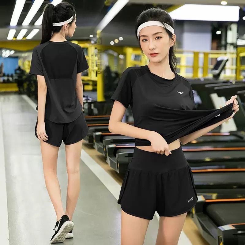 跑步套装女装运动套装女两件套显瘦短袖夏季健身服装速干衣瑜伽服|undefined