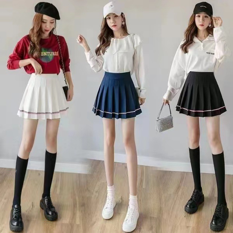 (条纹+加长+安全裤+拉链）百褶裙JK制服裙子半身裙春夏季短裙