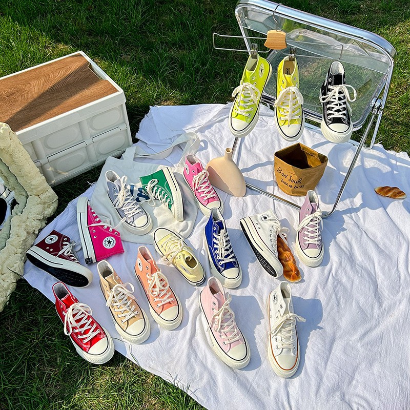 2026 Spring/Summer new high-top canvas shoes, women's preppy style, versatile casual sneakers, flat white shoes