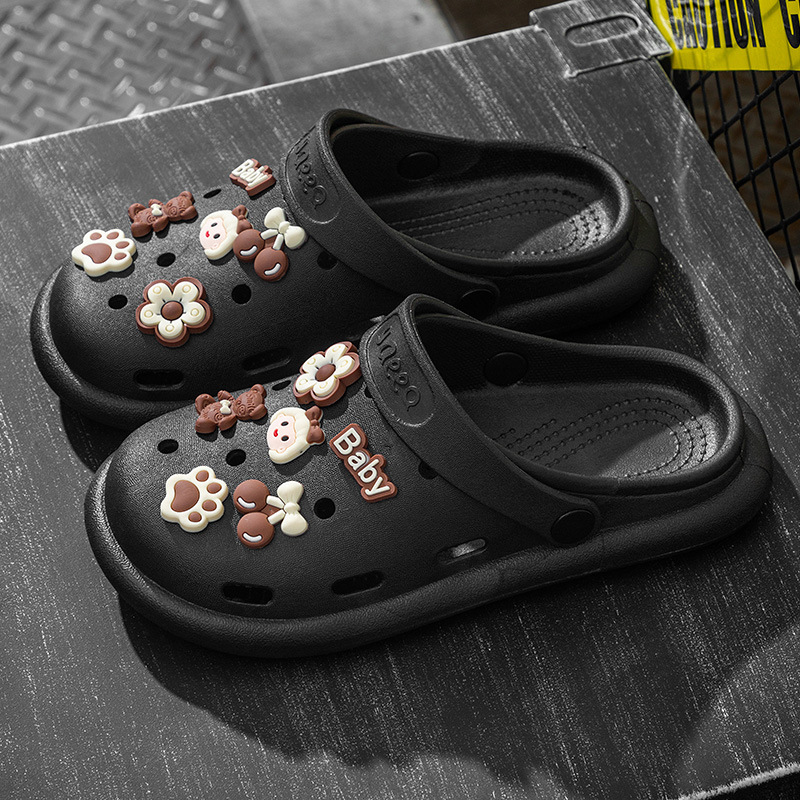 꽃 곰 슬리퍼 블랙