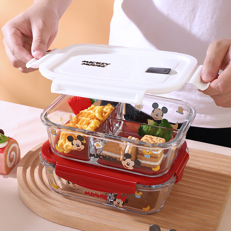 Disney serie Mickey de alta borosilicina de vidrio tres cajas de almuerzo caja de regalo especial para microondas caseros