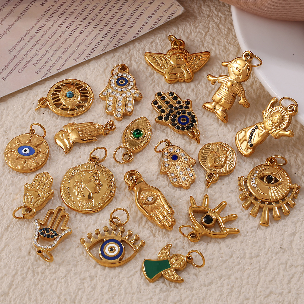 欧美跨境DIY吊坠项链吊坠配件不锈钢镀18K金手掌眼睛吊坠挂件配件