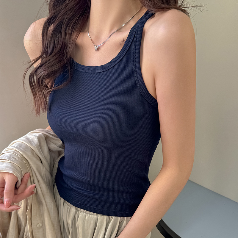 Strict Selection of Spring and Summer Round Neck Camisole Women's Slim-fit Slimming Elegant Inner Base High-end Outer Wearing Top