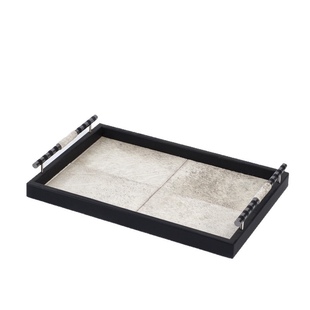 Modern Simple Metal Handle Leather Wooden Tray Living Room Coffee Table Decoration Model Room Sales Department Decoration